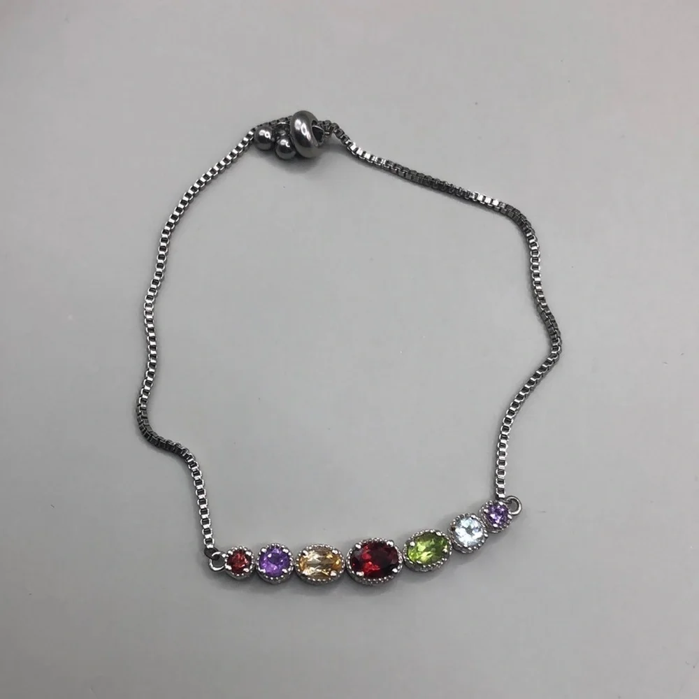 Sts karis bejeweled gemstone bolo adjustable bracelet minimalist or layer stack.